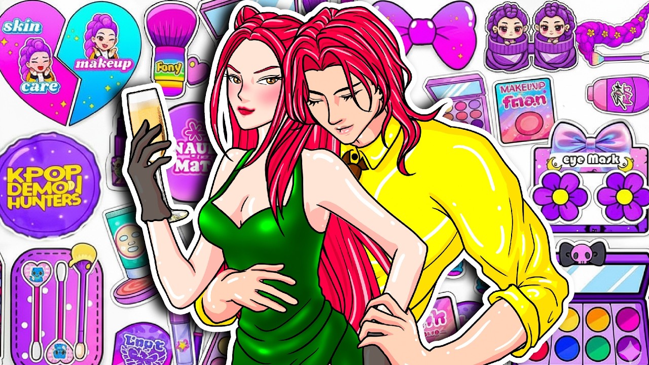 Paper DIY🌸KPOP DEMON HUNTER - Mira and Abbey At The Party Hair +Skincare + Makeup Blind Bag Unboxing