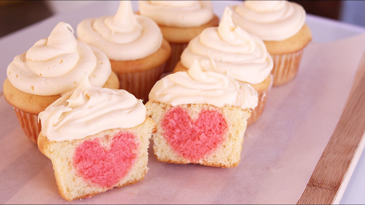 Hidden Heart Valentine's Day Cupcake - Best Vanilla Cupcake Recipe!