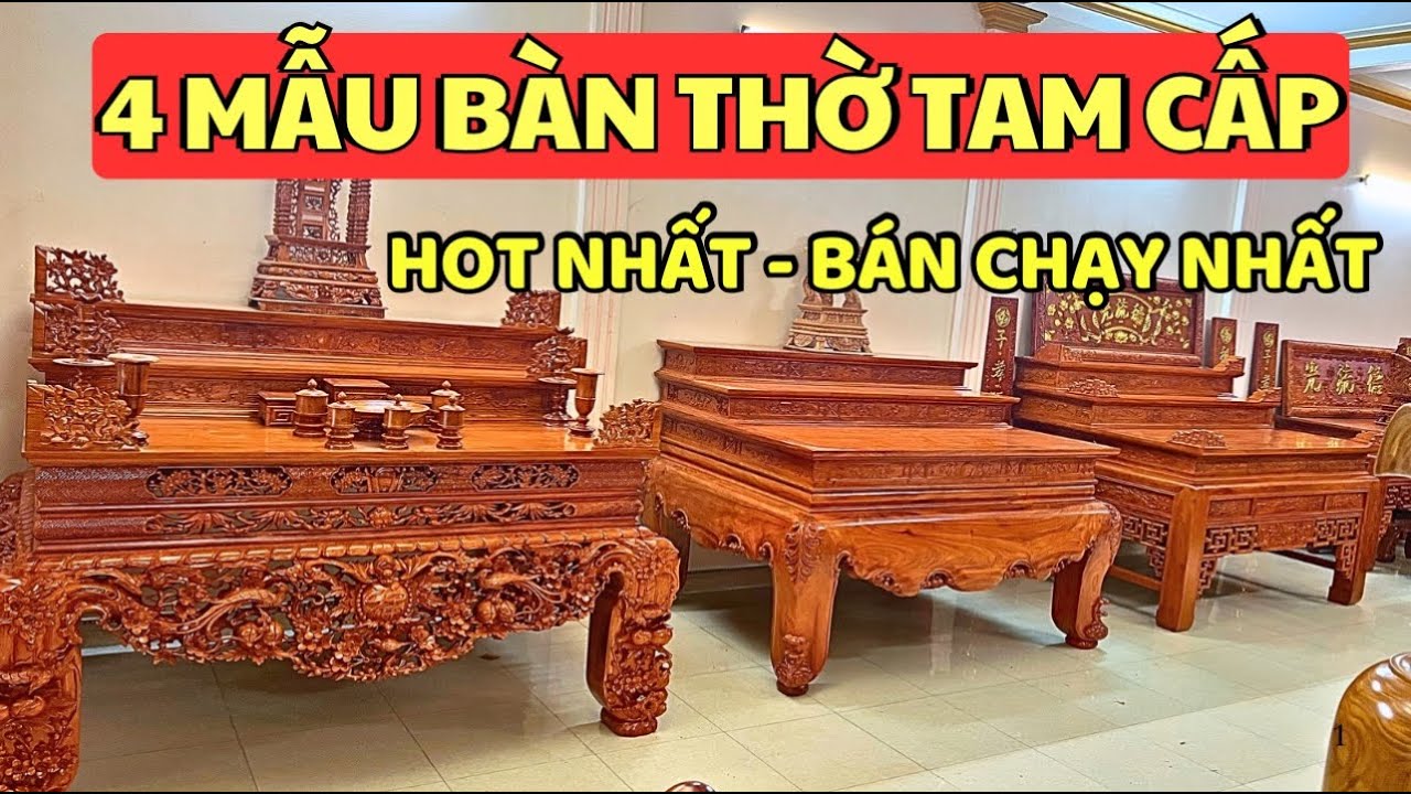 Các Mẫu Bàn Thờ Tam Cấp Đẹp Nhất 2025 - Bàn Thờ Gia Tiên Gỗ Hương Đá