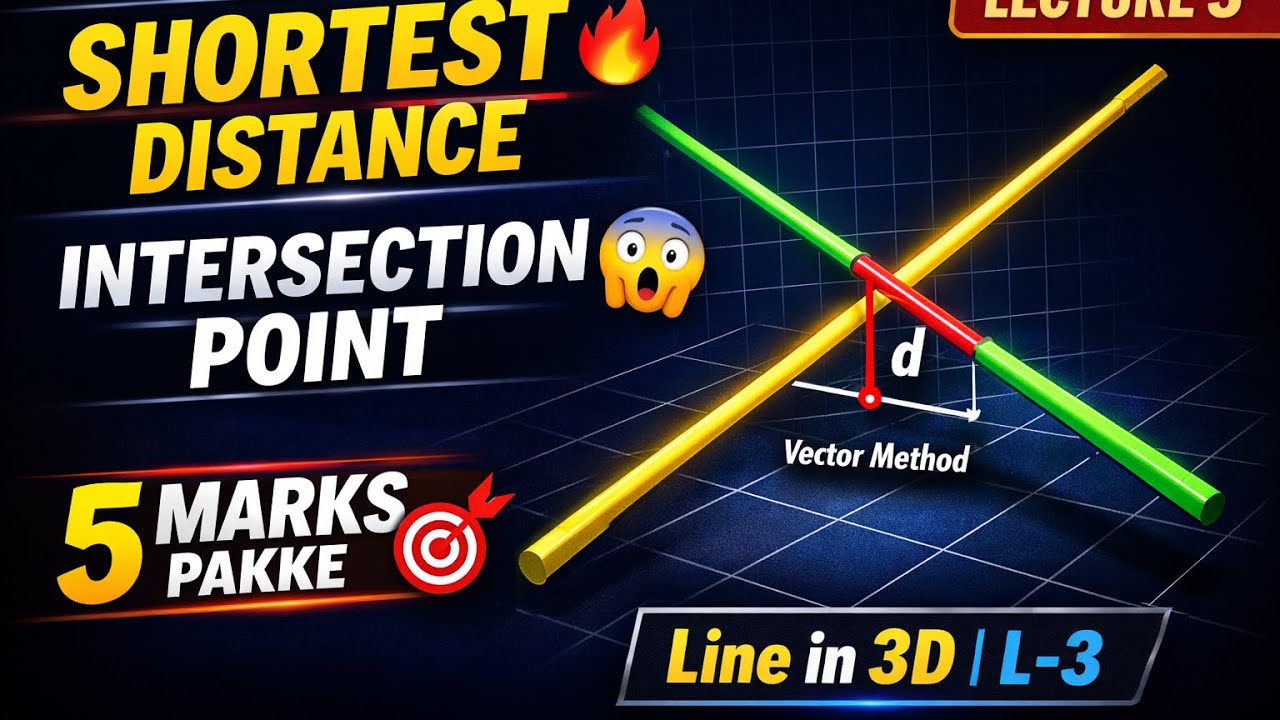 Intersection Point of a Line & Shortest Distance Between Two Lines | Line in Vector & 3D | Lecture 3