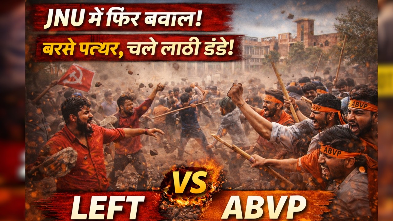 ABVP vs Left-Wing Clash: JNU में आधी रात फिर बवाल कैंपस में चले लाठी-डंडे! किसने भड़काई हिंसा ?