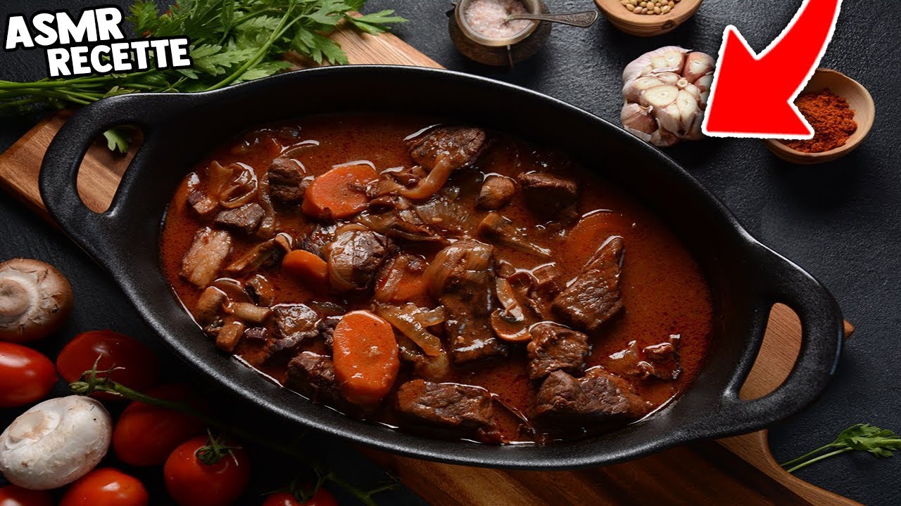 ASMR RECETTE D'UN BOEUF BOURGUIGNON + DEGUSTATION