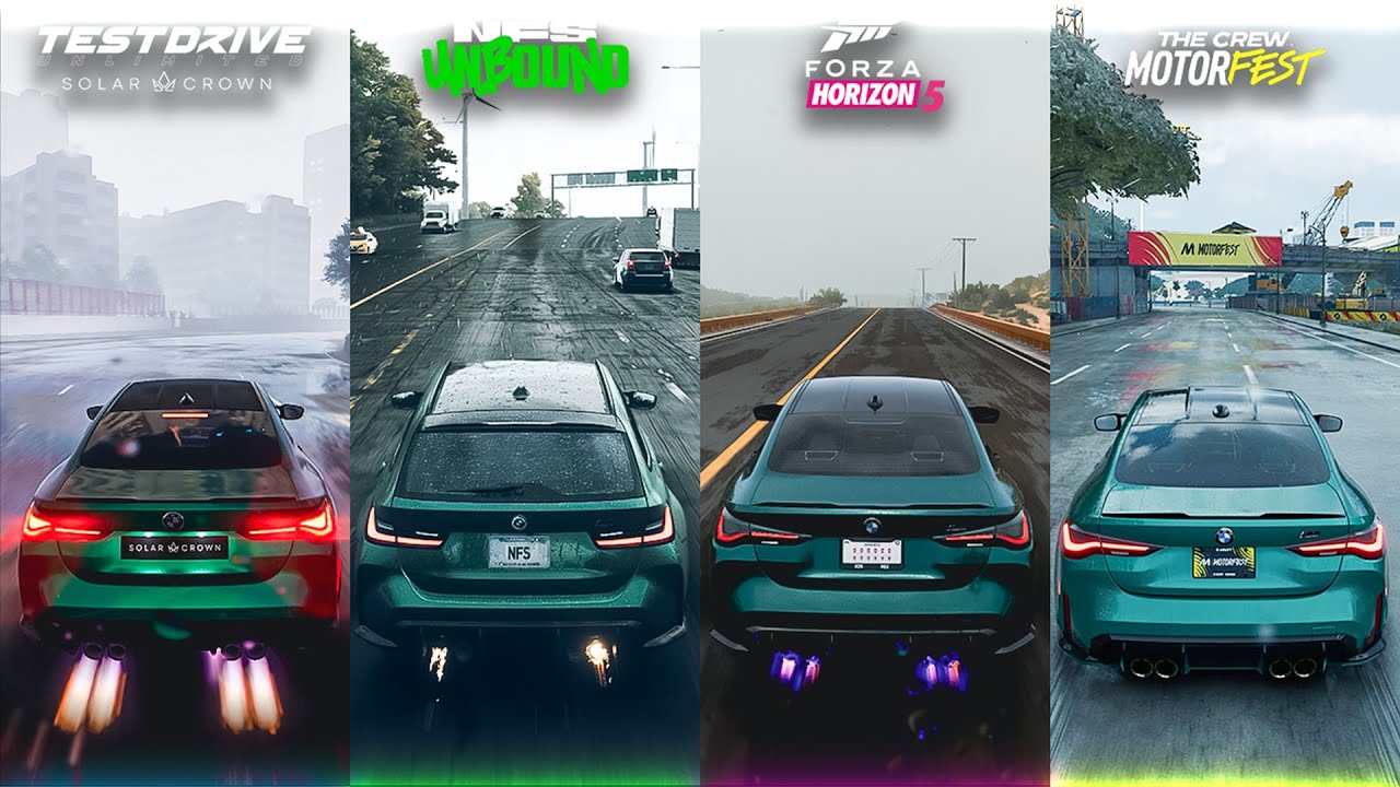 TDU Solar Crown (Demo) vs NFS Unbound vs Forza Horizon 5 vs The Crew Motofest / Sound Comparison /