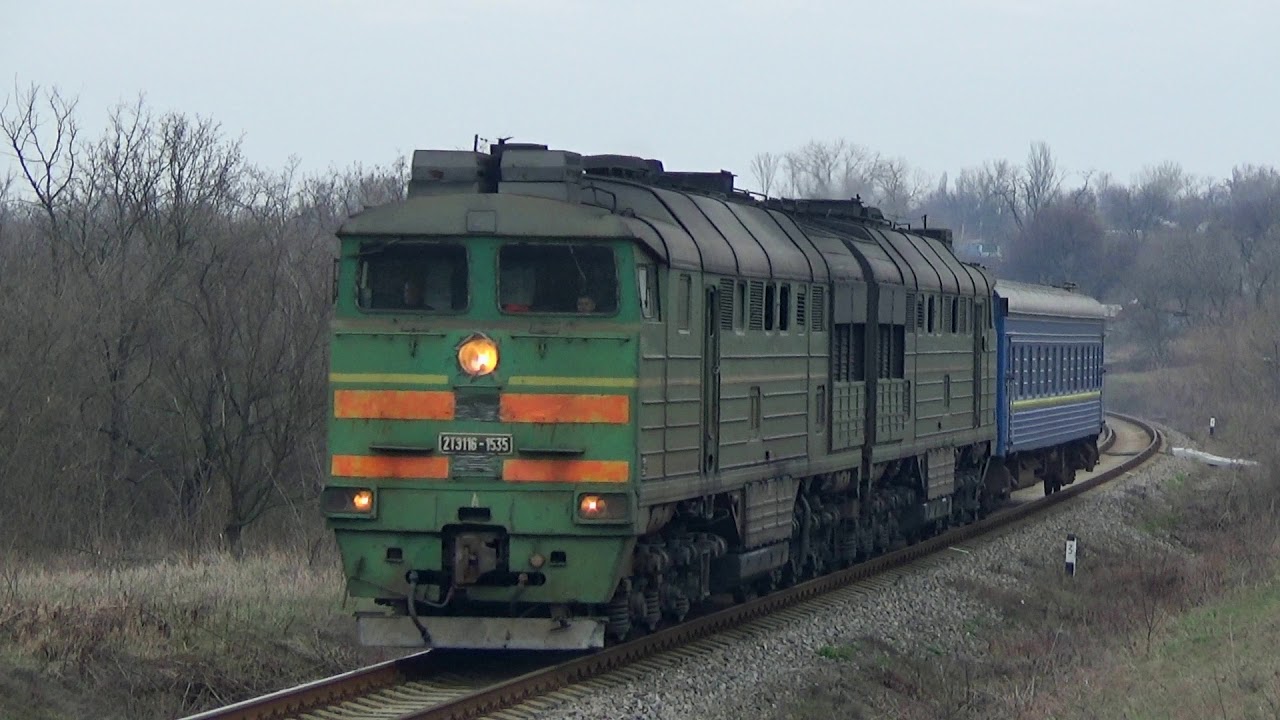 Карантин: 2ТЭ116-1535 со служебным поездом на перегоне Сурское - Встречный