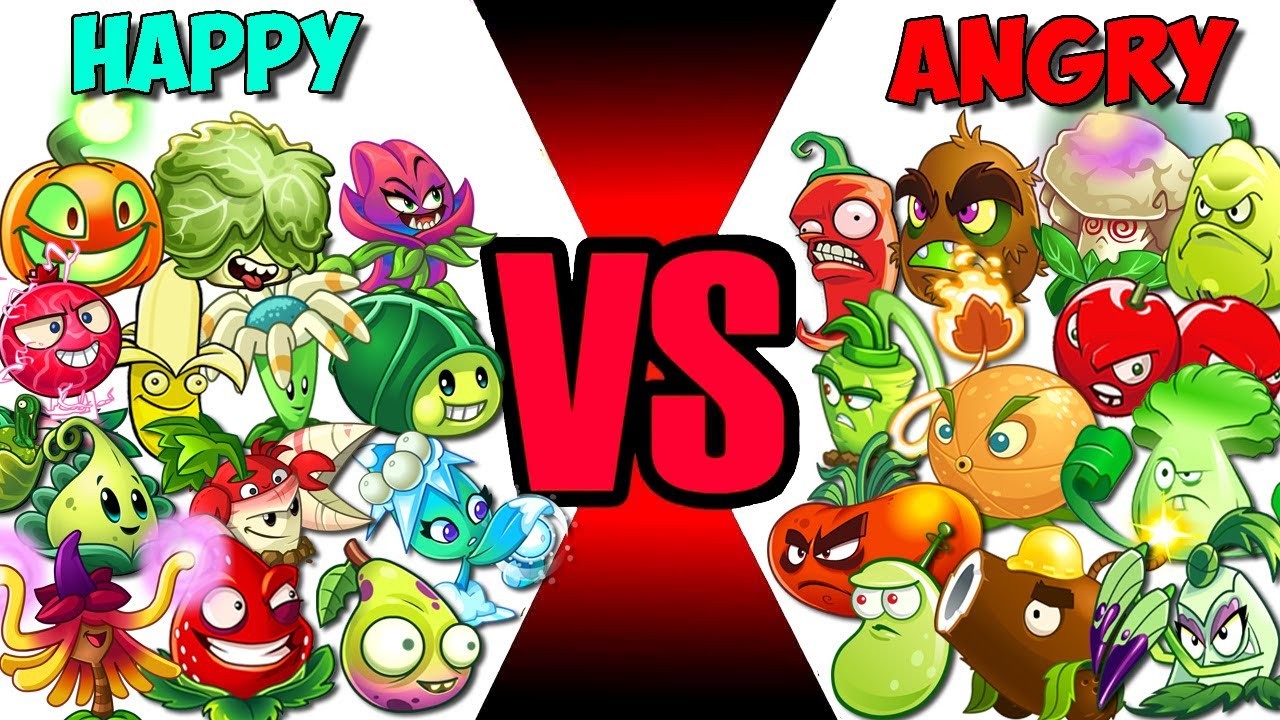 All Plants HAPPY vs ANGRY Team - Who Will Win? - PvZ 2 Team Plant Vs Team Plant