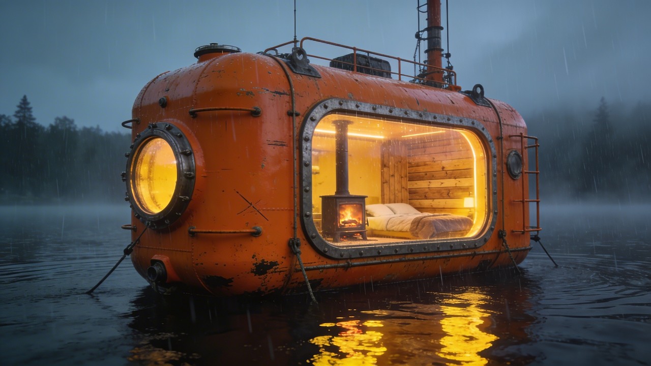 🌊 Transforming an Oil Rig Escape Pod into an Off-Grid Tiny Home | Rain ASMR