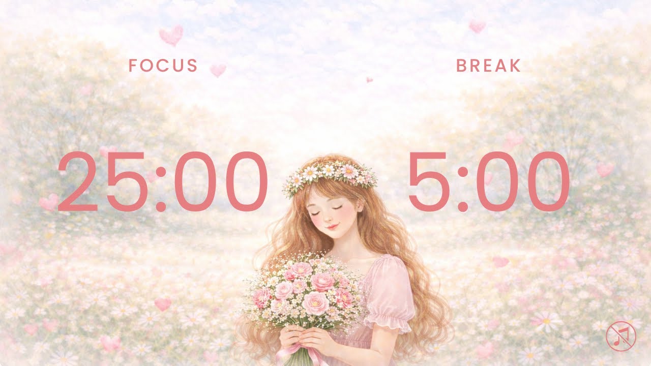 25/5 Pomodoro Timer | Valentine's Day ❤️ | 4 x 25 min | Focus | Study | Reflection | Productivity