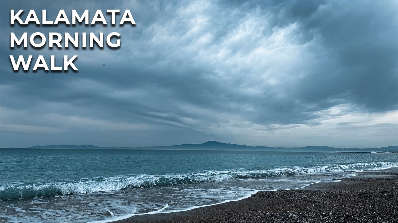 [4KHDR] Walk in Greece. Morning walk along the embankment. The sound of waves and birds singing.