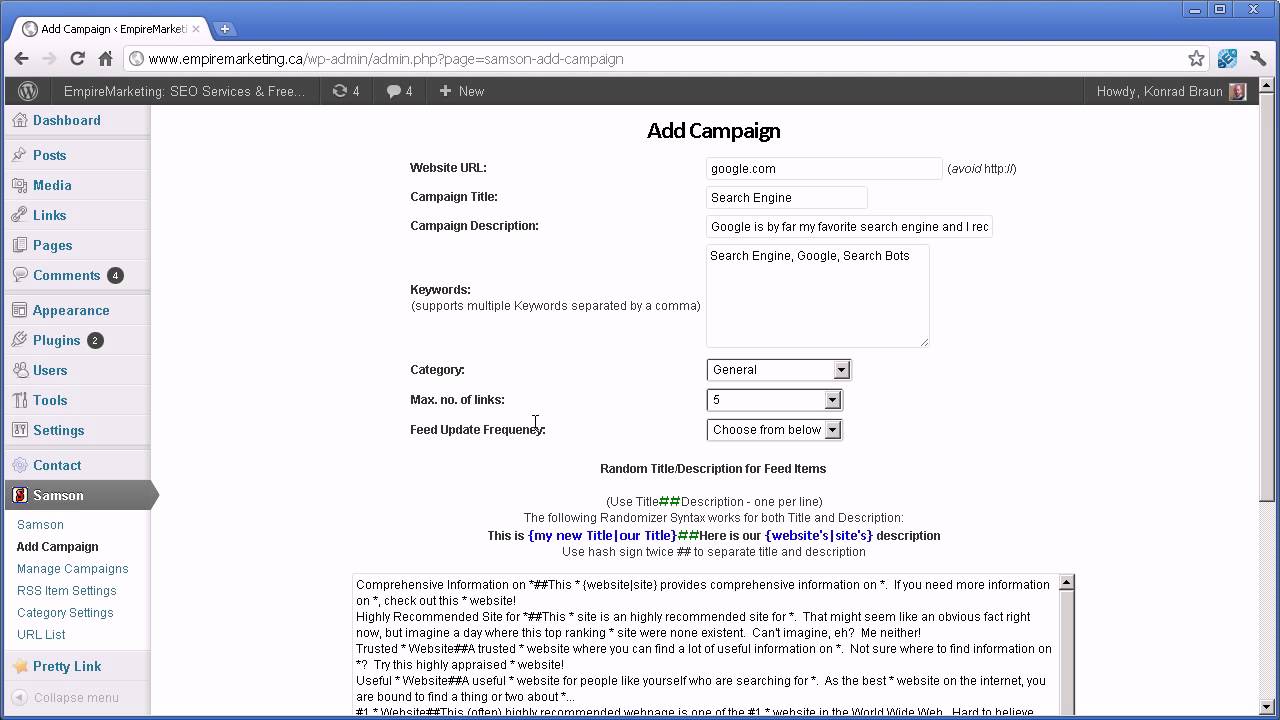 Samson WP Plugin - Quick Demo