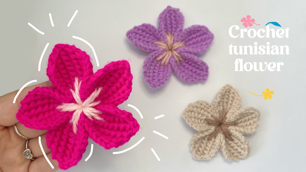 Crochet Sakura Flower 🌸 | Tunisian crochet technique tutorial 