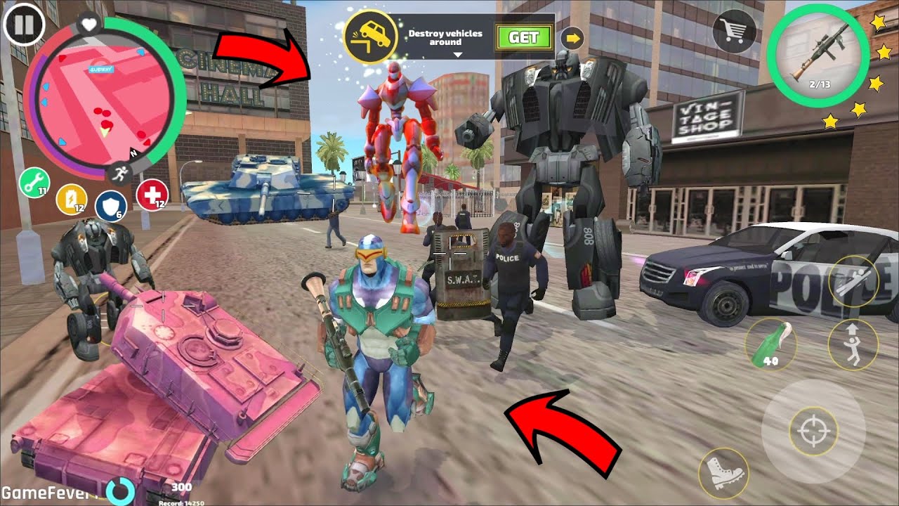 Rope Hero Vice Town - (RoPe HeRo ThRoW aRmY tAnK oN cAr RoBoT) pOlIcE cAr ThRoW oN gReEn TaNkEr - HD