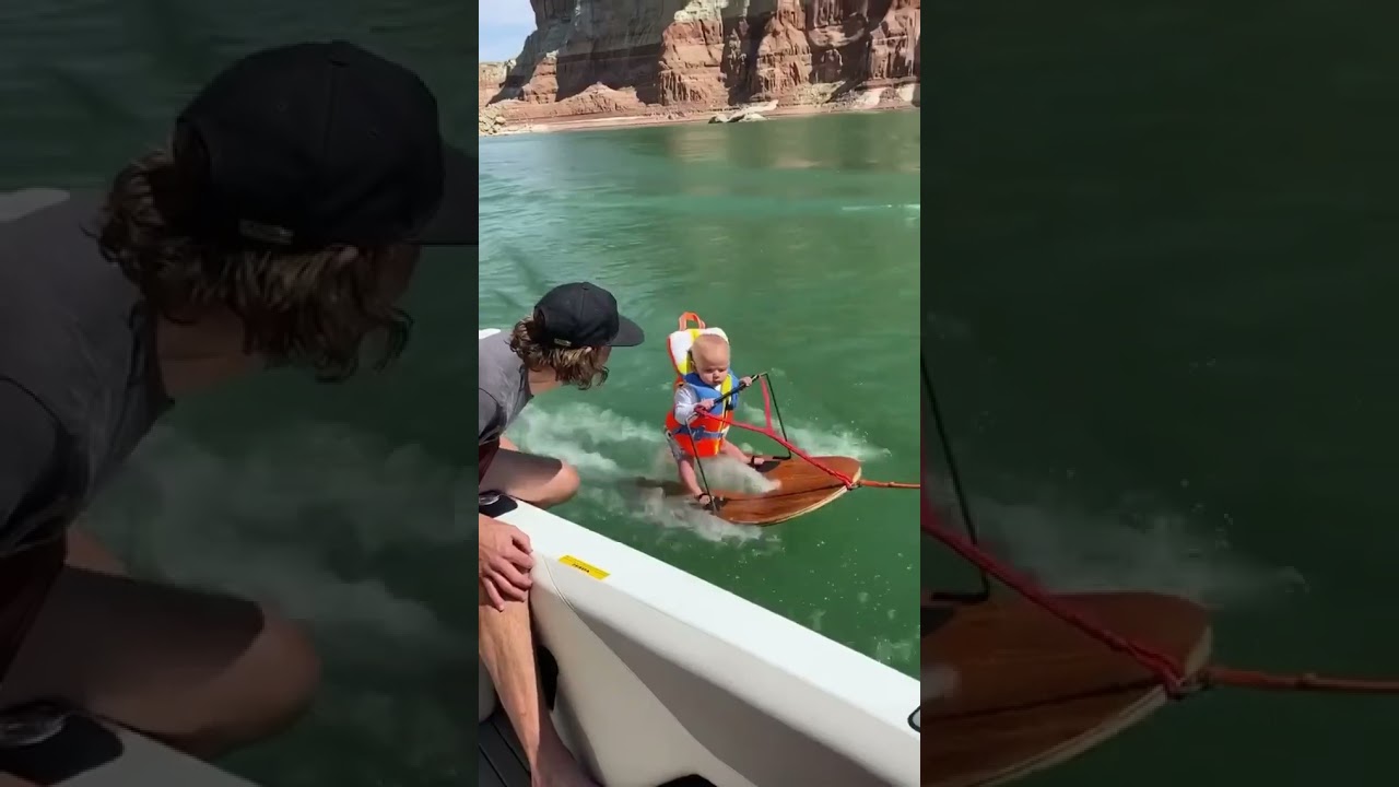 The kid rides a wake board #kids #sweet #cute #shorts #wakeboarder #rider