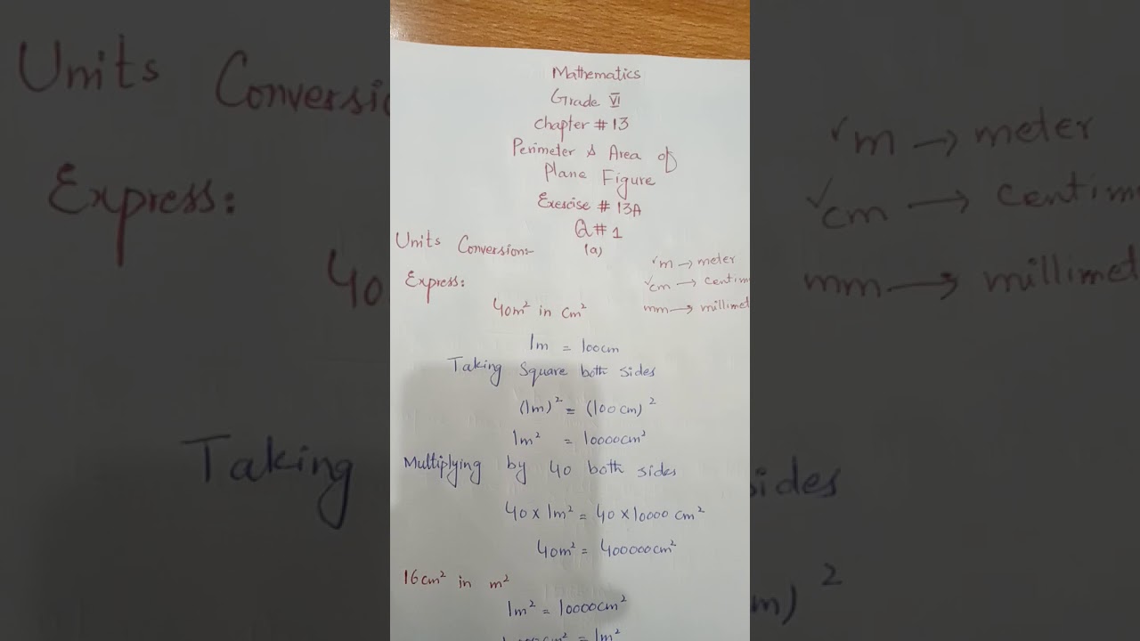 Oxford Mathematics D1|| Chapter 13 || Area and Perimeter of Plane Figures || Units Conversion
