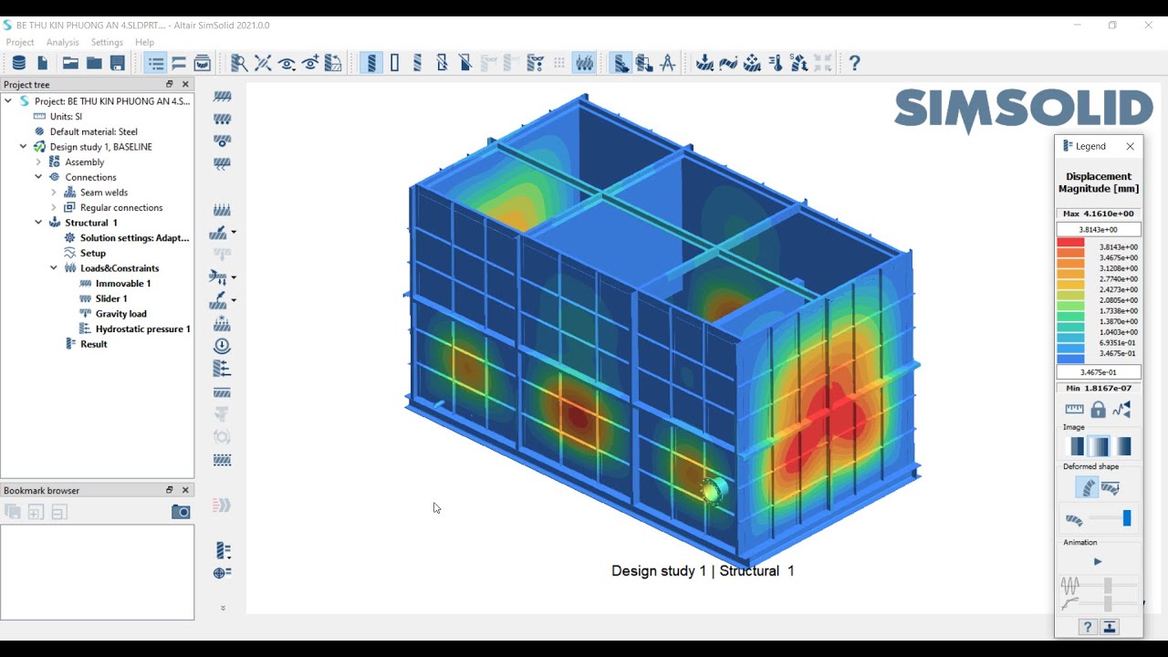 Altair SimSolid : Analysis of hydrostatic pressure load in water tank