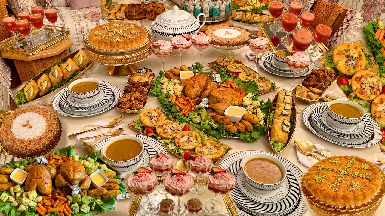 أول مائدة رمضان 🌙اوا هانا يالالة🥰هنيتك من التفكير🤔فطور كامل مكمول من التحلية حتى السحور واللذة حاضرة