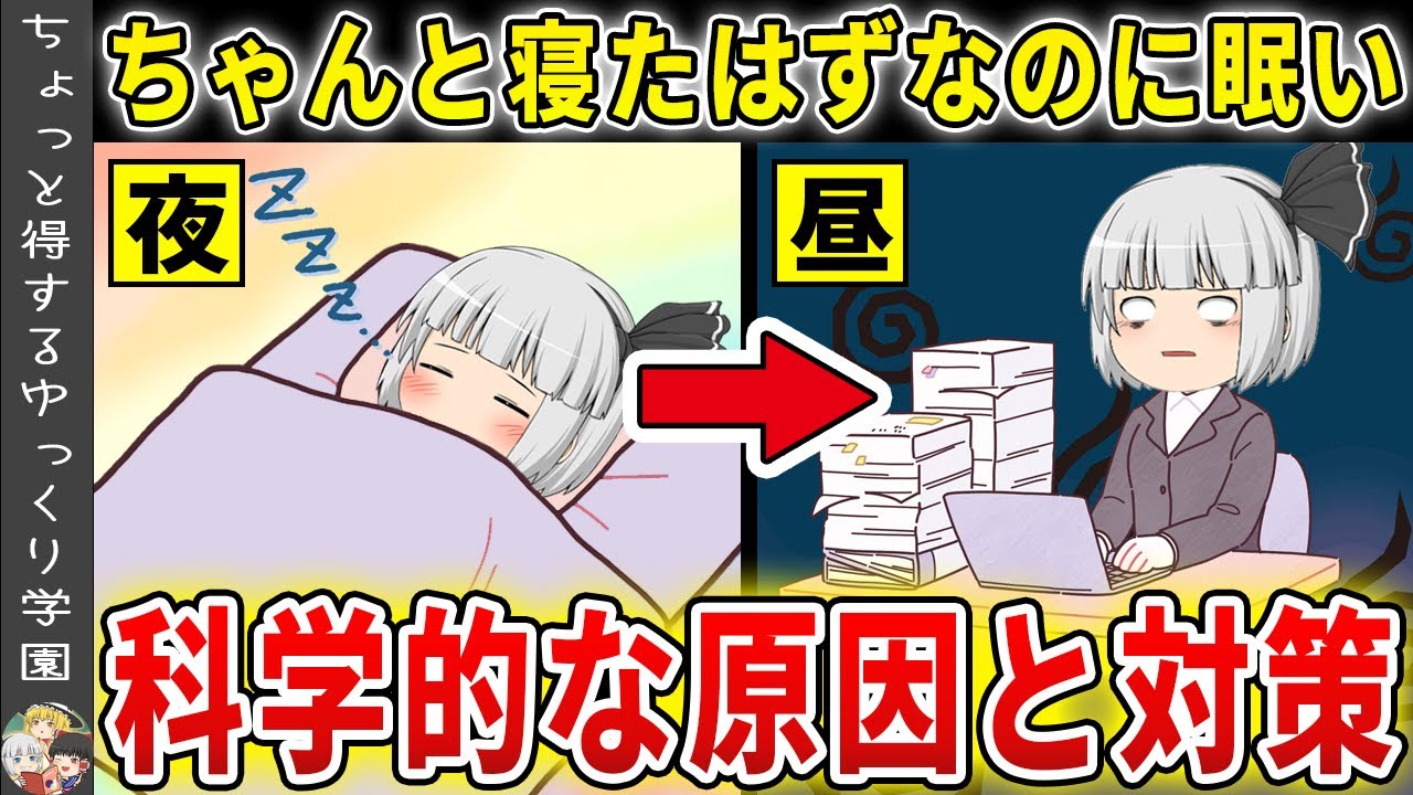 夜しっかり寝ても日中眠いのはなぜ…？意外な原因と対策とは【ゆっくり解説】