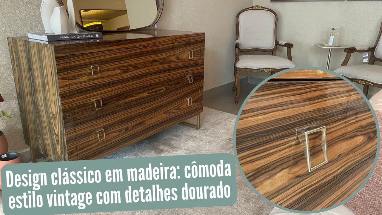 Design clássico em madeira: cômoda estilo vintage com detalhes dourado | Fratelli House