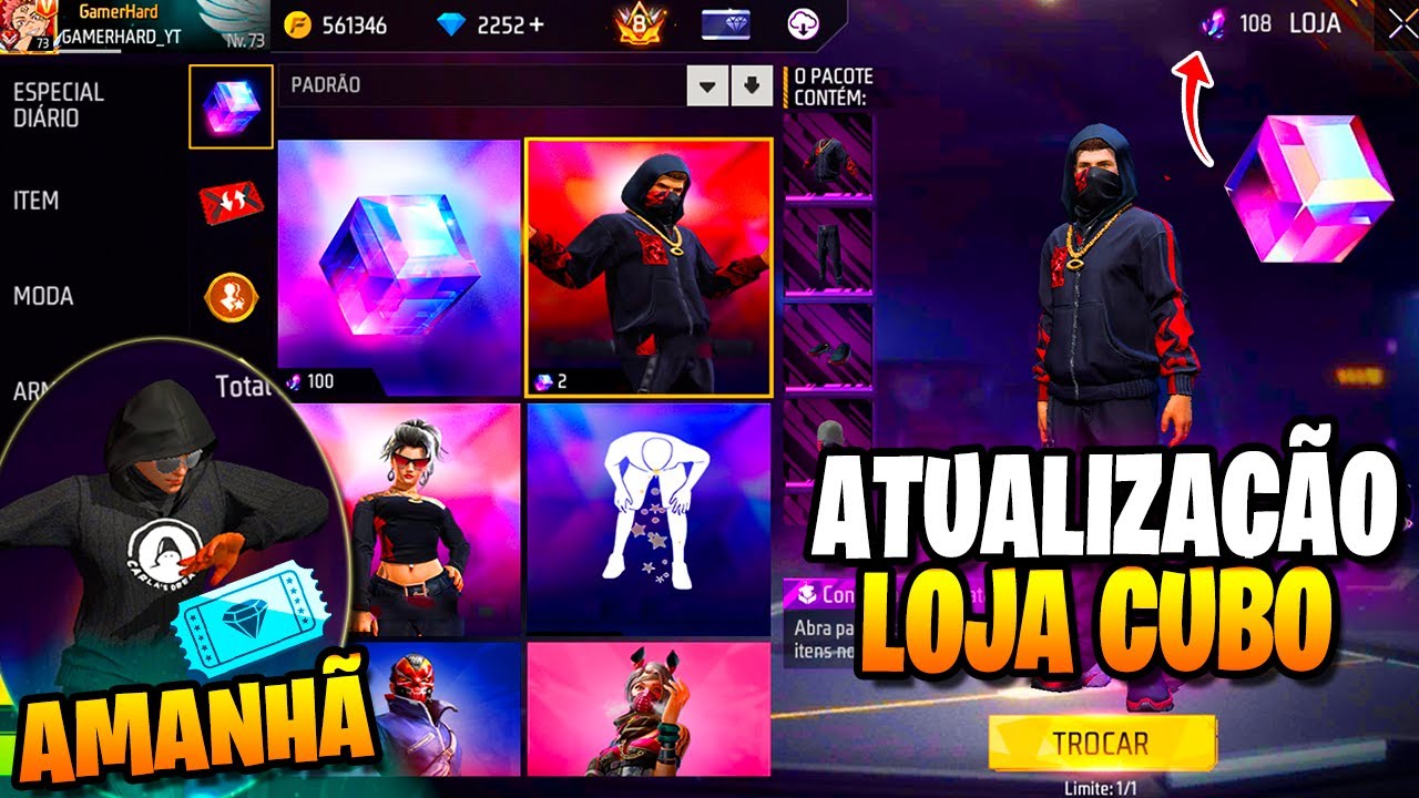É AMANHÃ! ATUALIZAÇÃO LOJA DO CUBO, MUDANÇA NO DIAMANTE ROYALE, EVENTO JJK, NOVIDADES FREE FIRE