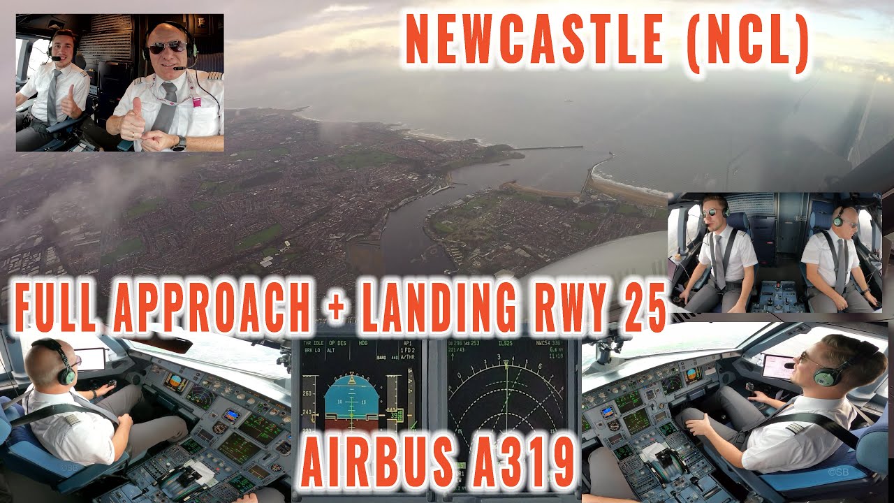 НЬЮКАСЛ (NCL), Великобритания | Заход на посадку и посадка на ВПП 25 | Пилоты Airbus + обзор каби...