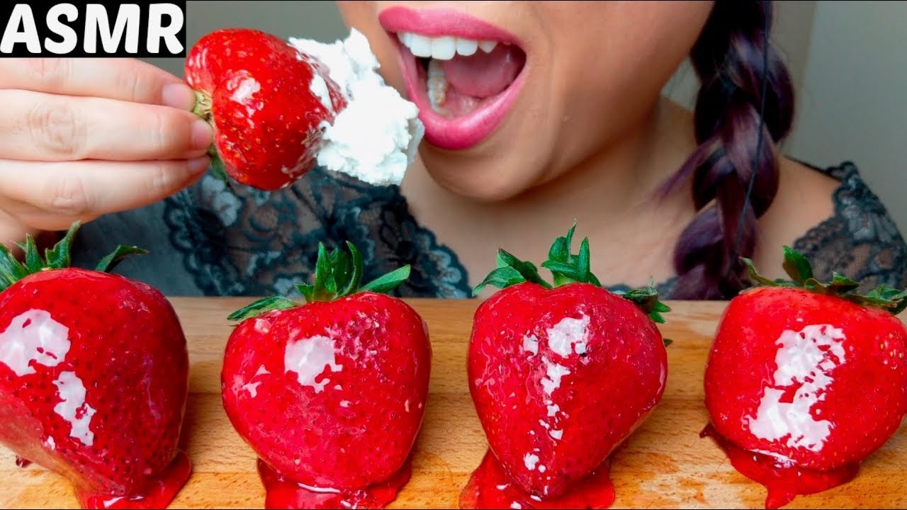 ASMR TANGHULU Candied Strawberries + Whipped Cream 먹방 Crunchy Sounds* No Talking suellASMR part 2