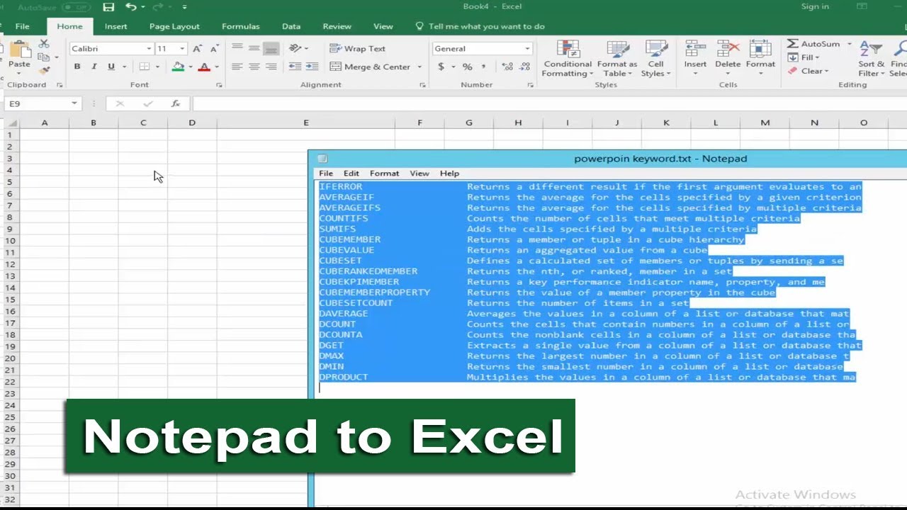 Excel Tutorial- How to Import Text from Notepad with Use Text Import Wizard in Microsoft Excel 2017
