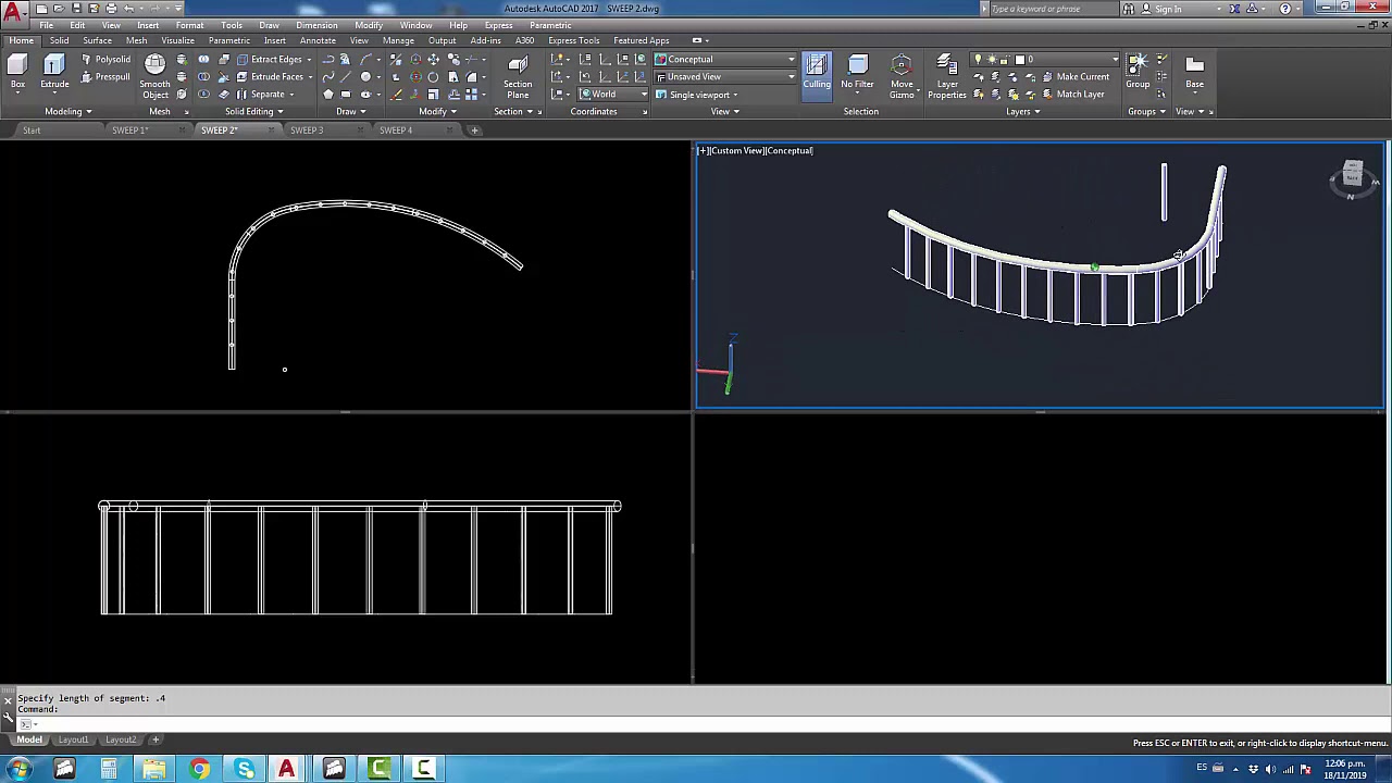 AUTOCAD 3D BARANDAS COMANDO SWEEP