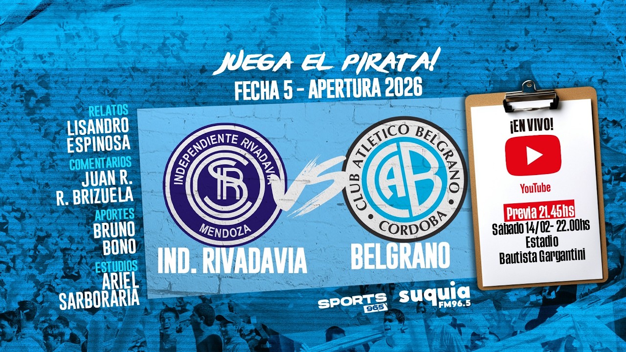 En Vivo | Independiente Rivadavia vs Belgrano | Fecha 5 - Apertura 2026 | Radio Suquia