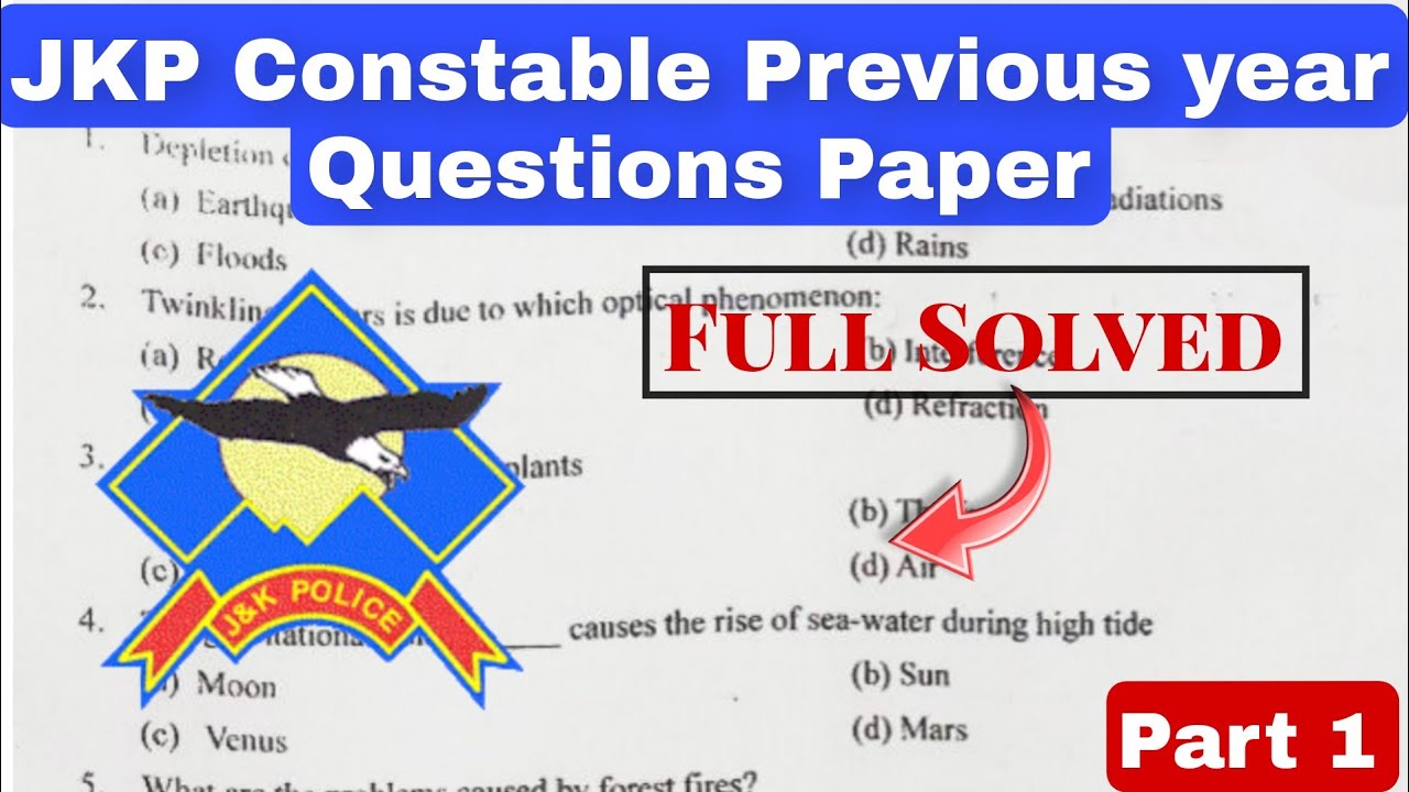 JK Police Constable Solved Previous year Questions Paper | JKP Old Solved Paper