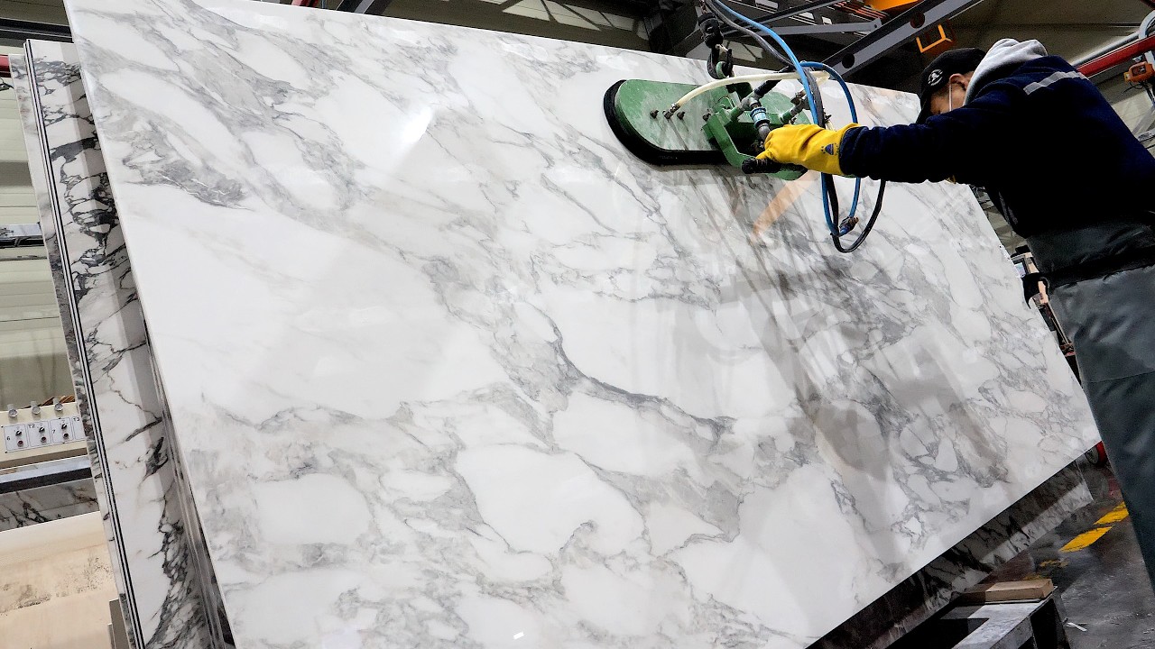 Процесс изготовления столешниц для кухни класса люкс. Корейская фабрика по обработке камня
