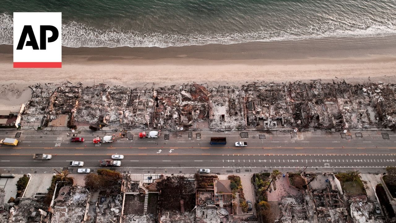 Drone video shows devastation from Palisades fire in Malibu