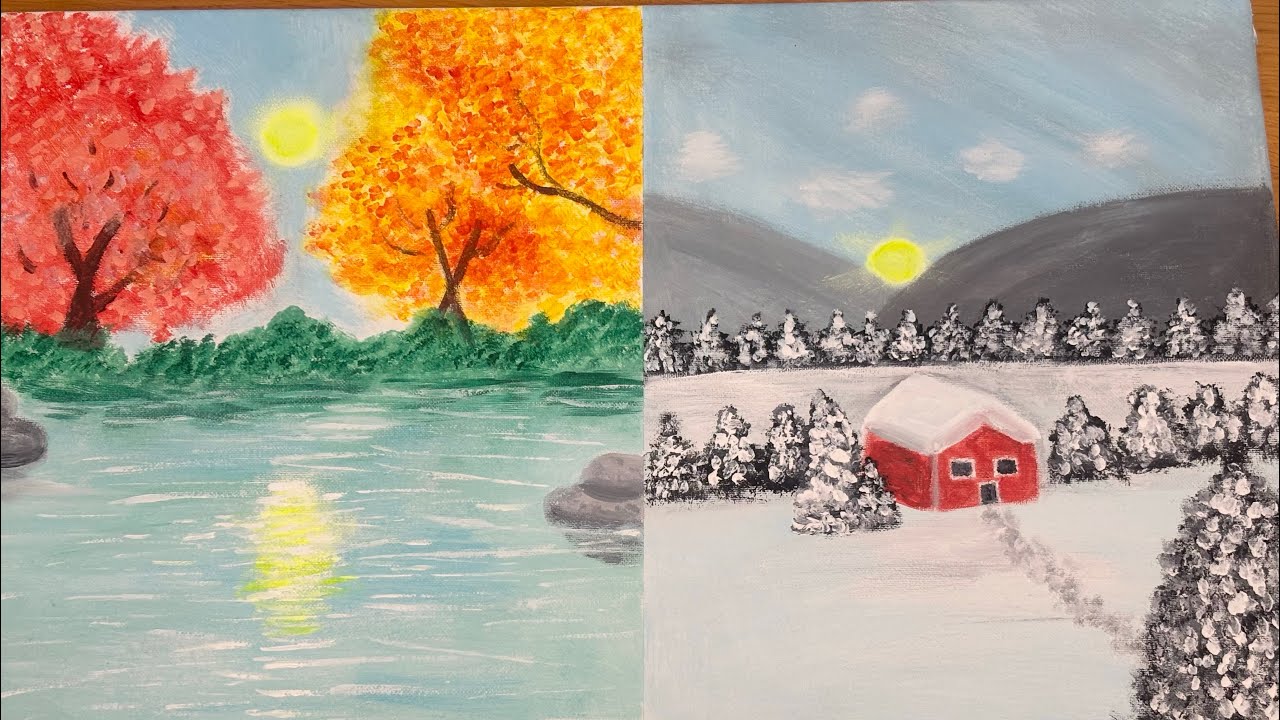 Winter and autumn landscape in one canvas || Beautiful combination and view