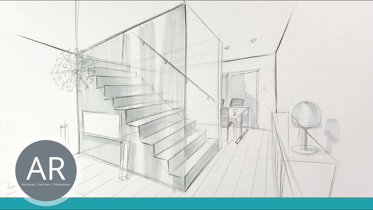 Innenarchitektur-Zeichnungen. Räume perspektivisch zeichnen lernen. Bewerbungsmappe Innenarchitektur
