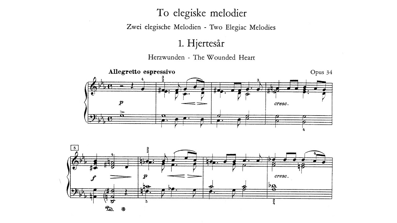 Edvard Grieg - 2 Elegiac Melodies, op. 34 (Piano, String Orch.) [With score]