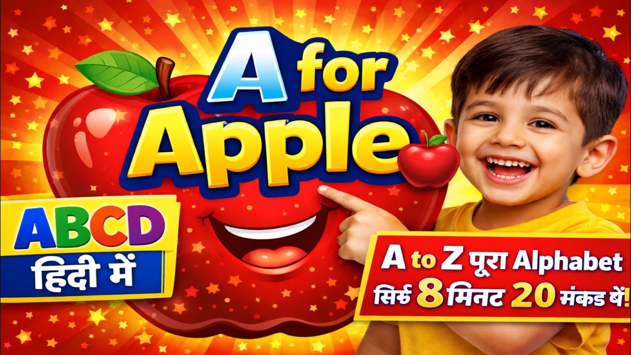 A for Apple सेब 🍎 | ABCD हिंदी में A to Z | Kids Alphabet Song | Masti Wala Gyan Kids