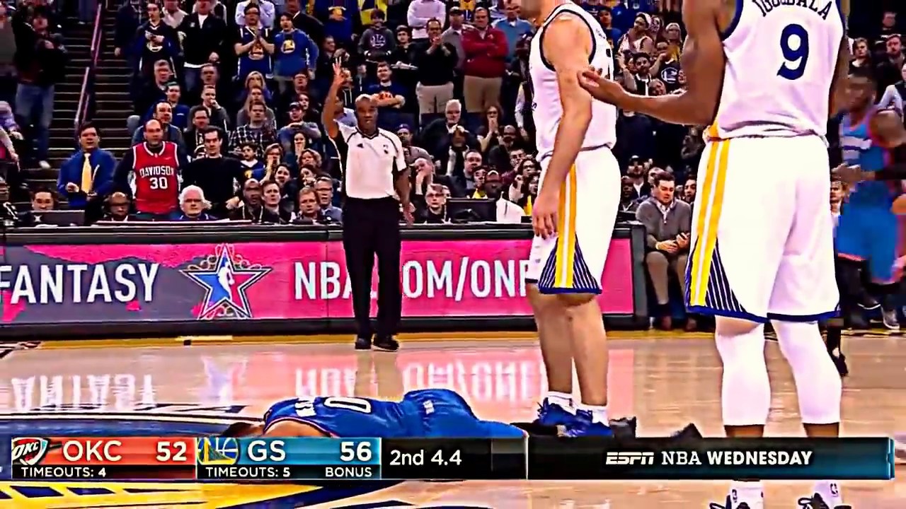Zaza Pachulia fouls Russell Westbrook & stands over him (kevin durant returns okc warriors)