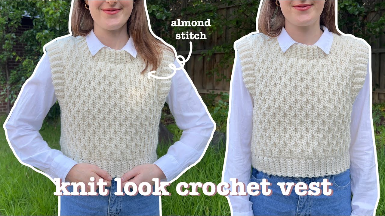 Crochet cropped sweater vest easier version | almond stitch | size adjustable tutorial