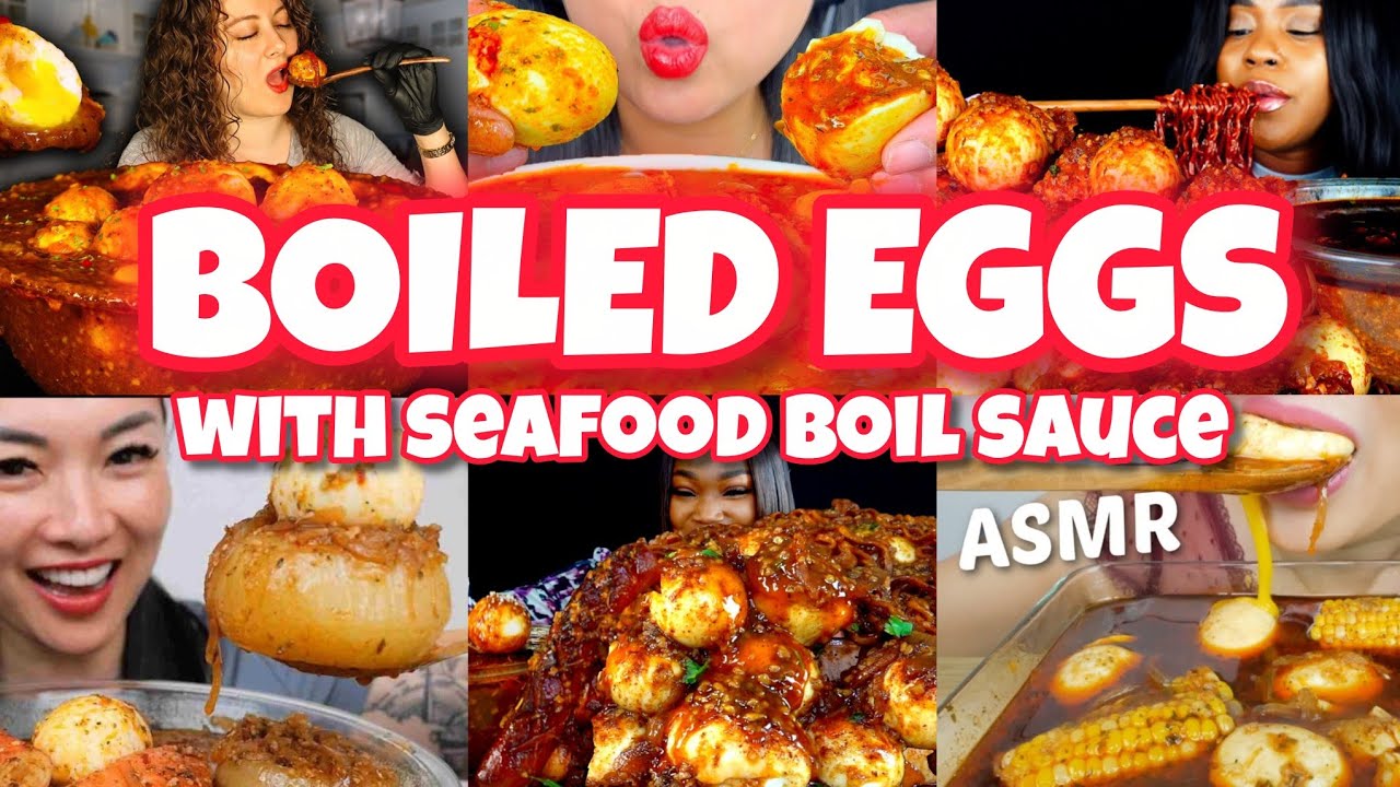 🥚🌶🔥🥵mukbangers devouring ultimate BOILED EGGS with SEAFOOD BOIL SAUCE