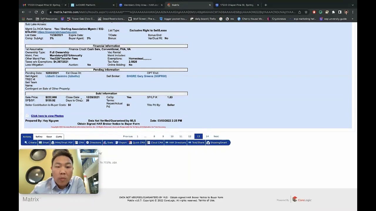 How to run comp (CMA) in HAR MLS with