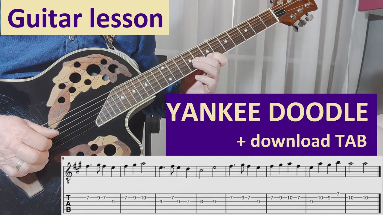 FREE Guitar Lessons For Beginners | How to play Yankee Doodle + download TAB