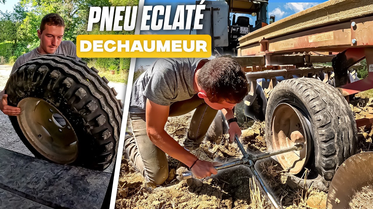 J'AI ECLATÉ LE PNEU DU DECHAUMEUR ! Déchaumage