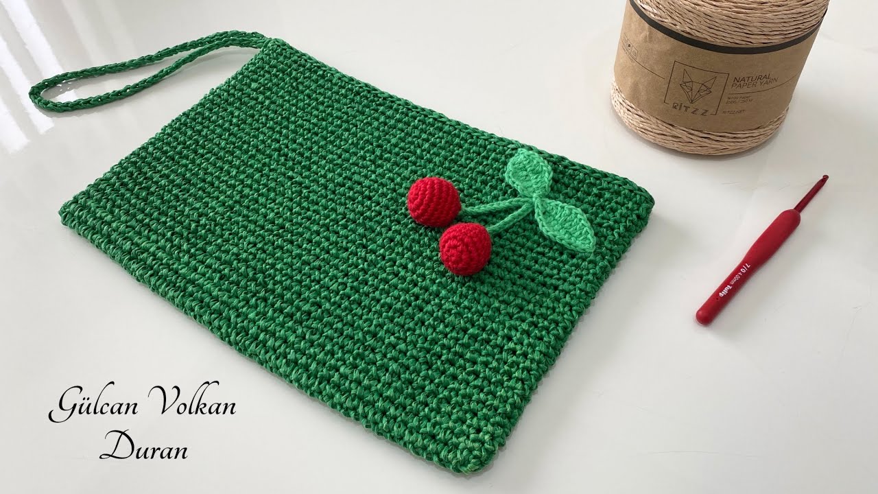 ÇOOOK KOLAY KAĞIT İP İLE ÖRGÜ YAZLIK PORTFÖY- CLUTCH ÇANTA YAPIMI 🍒