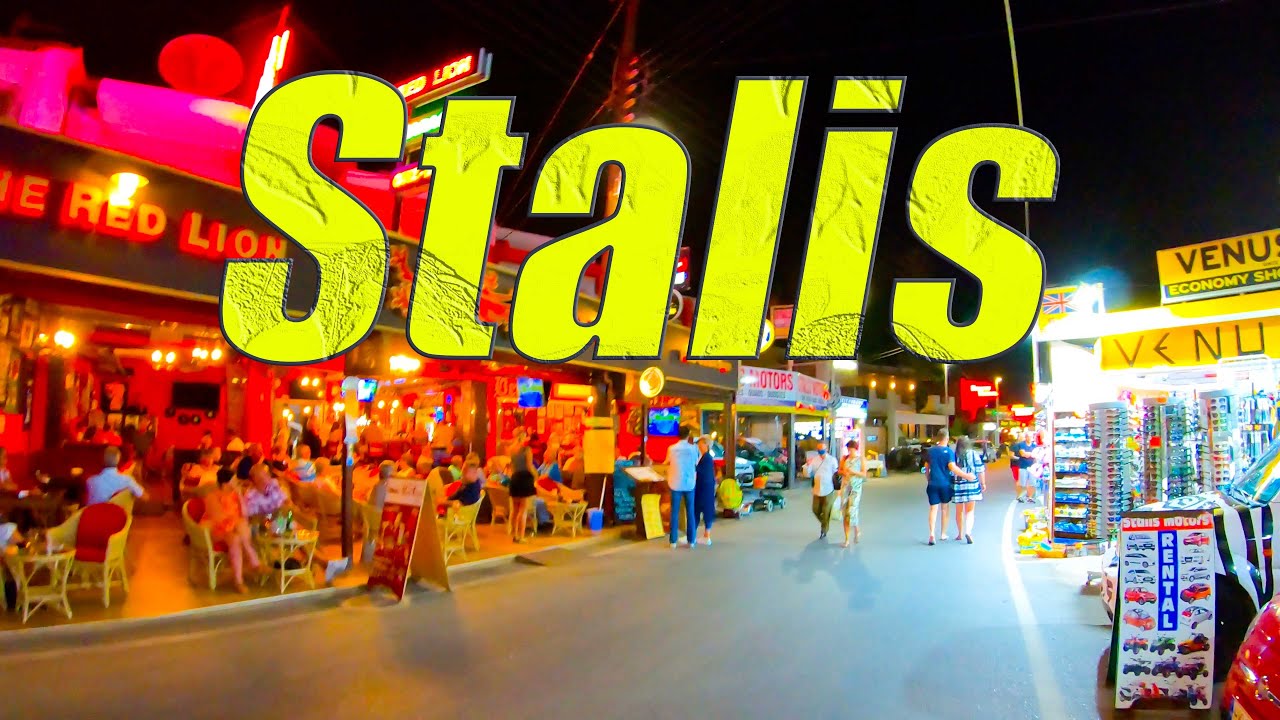 Nightlife of Stalis, Crete Greece 2021, Walking Tour, 4K UHD