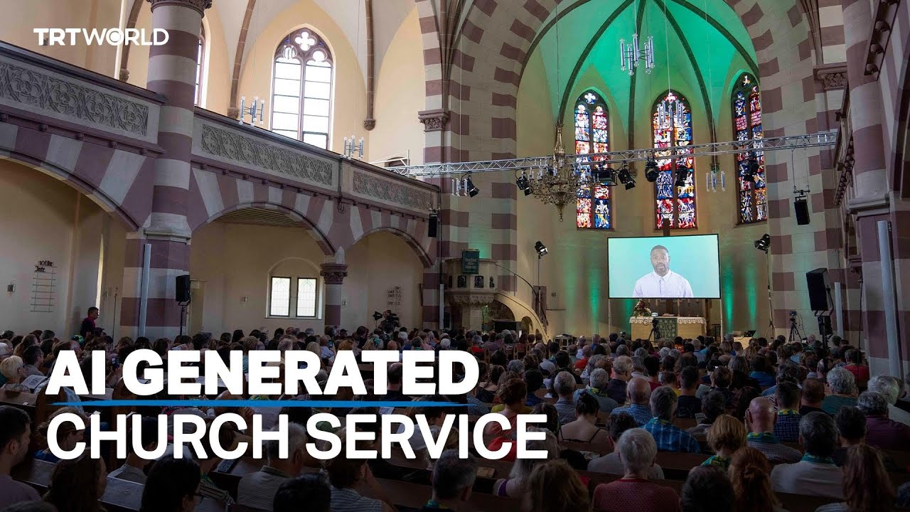 Protestanci uczestniczą w nabożeństwie kościelnym prowadzonym przez sztuczną inteligencję w Niemc...