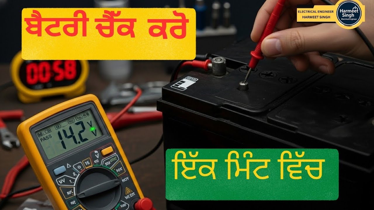 1 ਮਿੰਟ ਵਿੱਚ ਬੈਟਰੀ ਟੈਸਟ 🔥1minute me battery check kre l#electrician #beginners #punjab #DIY