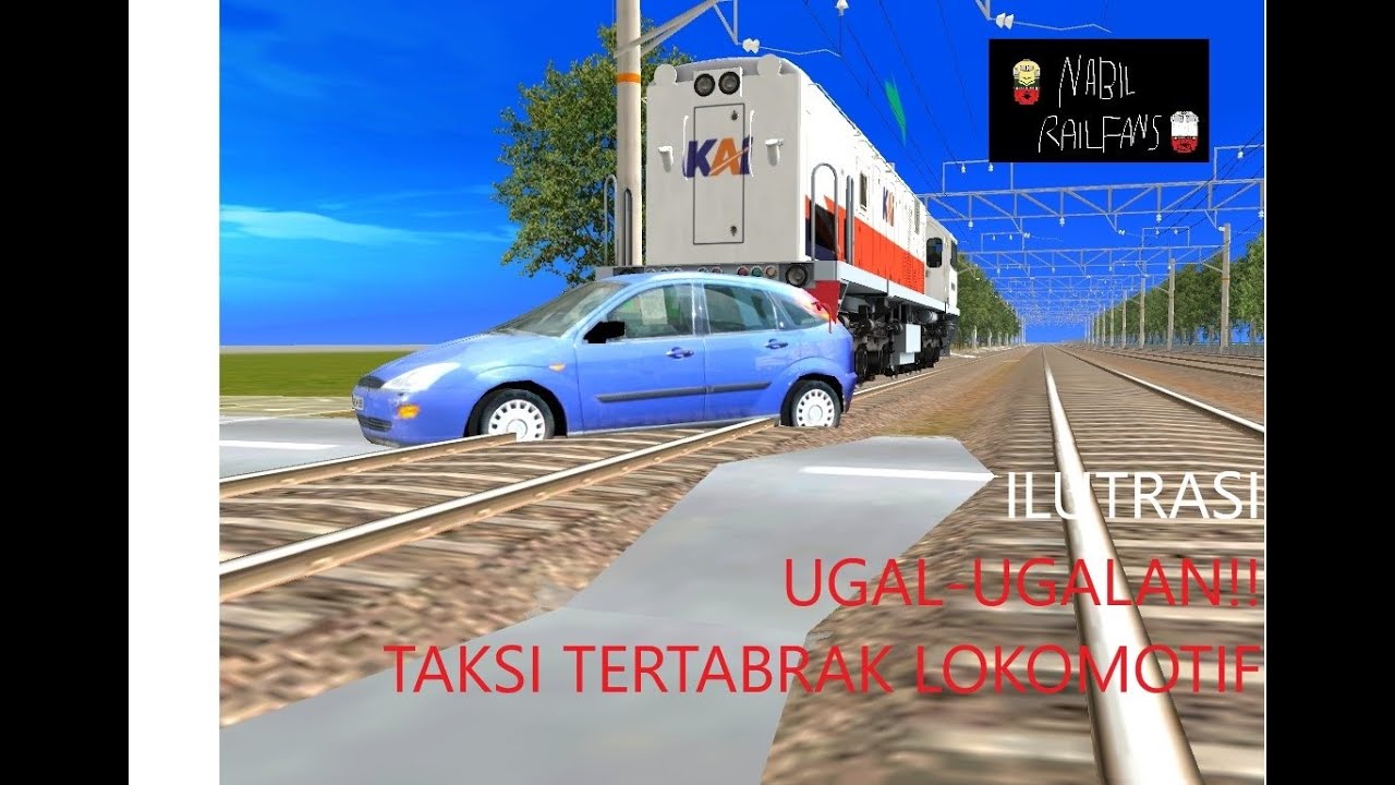 LOKOMOTIF MENABRAK MOBIL TAKSI LISTRIK DI SAWAH BESAR JAKARTA PUSAT [TRAINZ A NEW ERA]