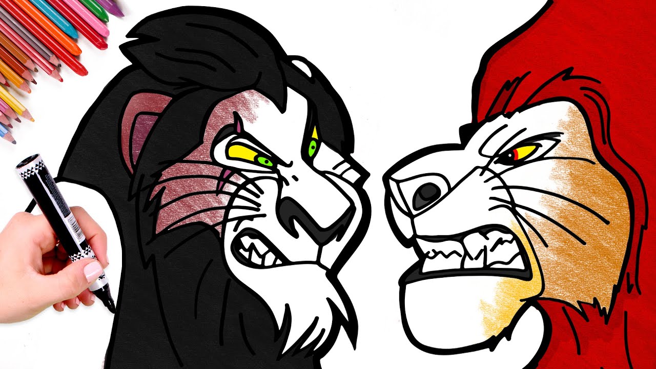 EL REY LEÓN 🌴 Colorea a SCAR vs MUFASA 🦁⚡🦁 Dibujos para niños