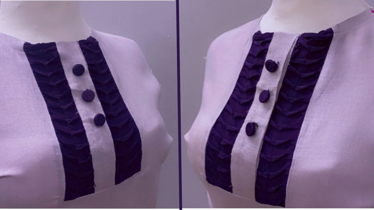 💜خياطة مقاس (M) موديل جميله لبلوزه بأزره على الصدر  Sewing a blouse model with buttons on the chest