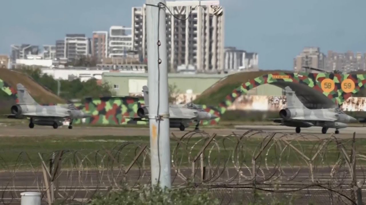 Military jets take off from Taiwan air base after Chinese forces seen near island