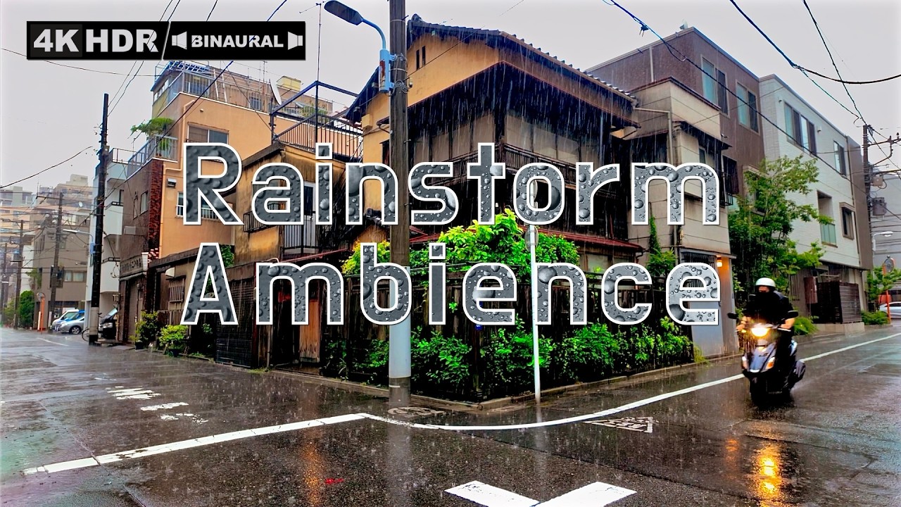 [ASMR] Rainstorm Walk and Ambience in a Downtown Neighborhood | Tokyo, Japan | 4K/HDR/Binaural