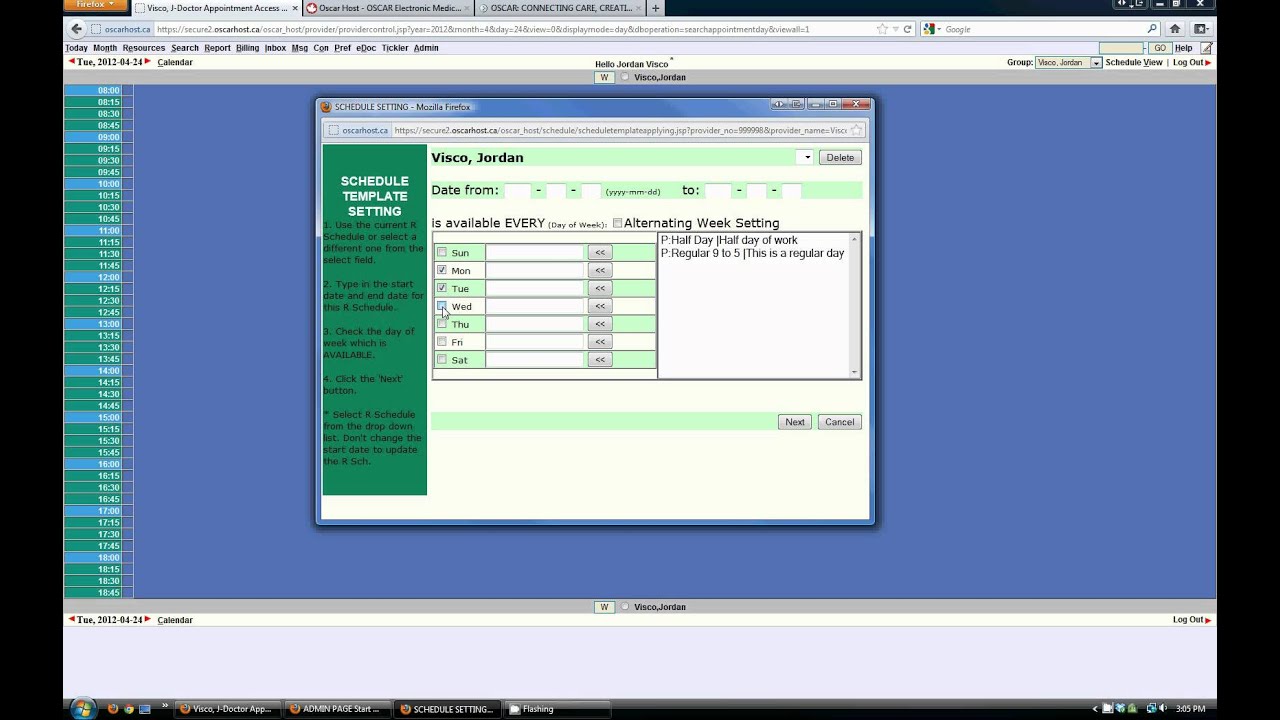 Oscar EMR - Schedule Setting